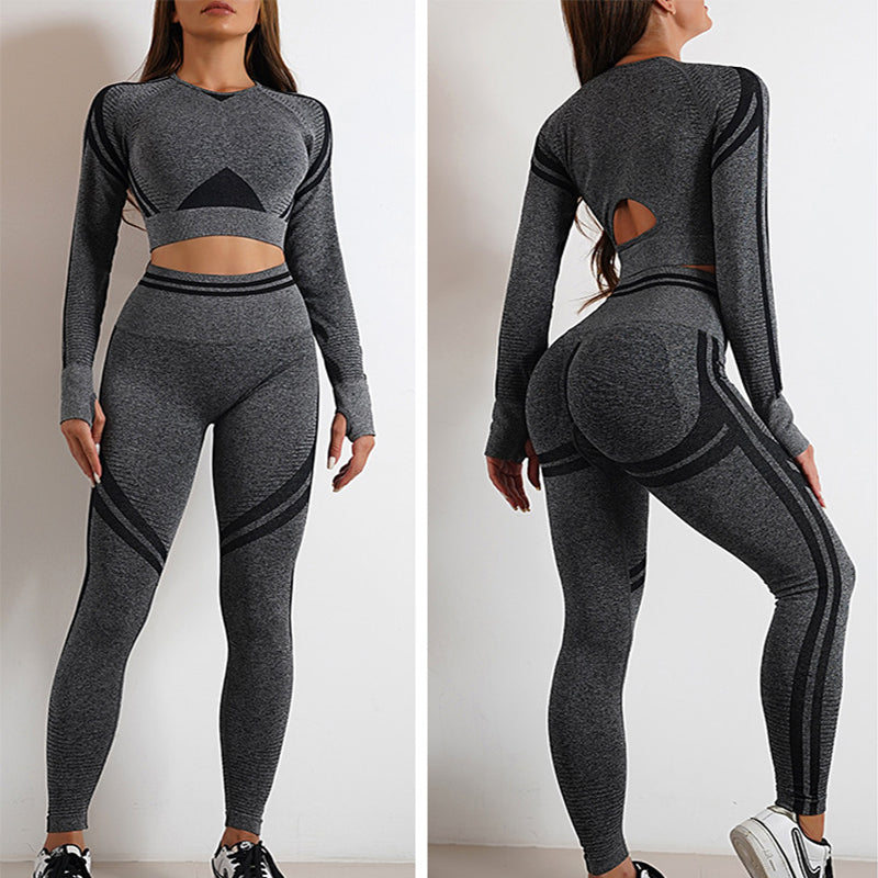 Absolutely Trendy- Seamless Yoga Pants. Perfect for Sports, Gym or other Fitness exercise. Available Leggings with Long Sleeve Tops Outfits. Butt Lifting Slim Workout Sportswear Clothing.