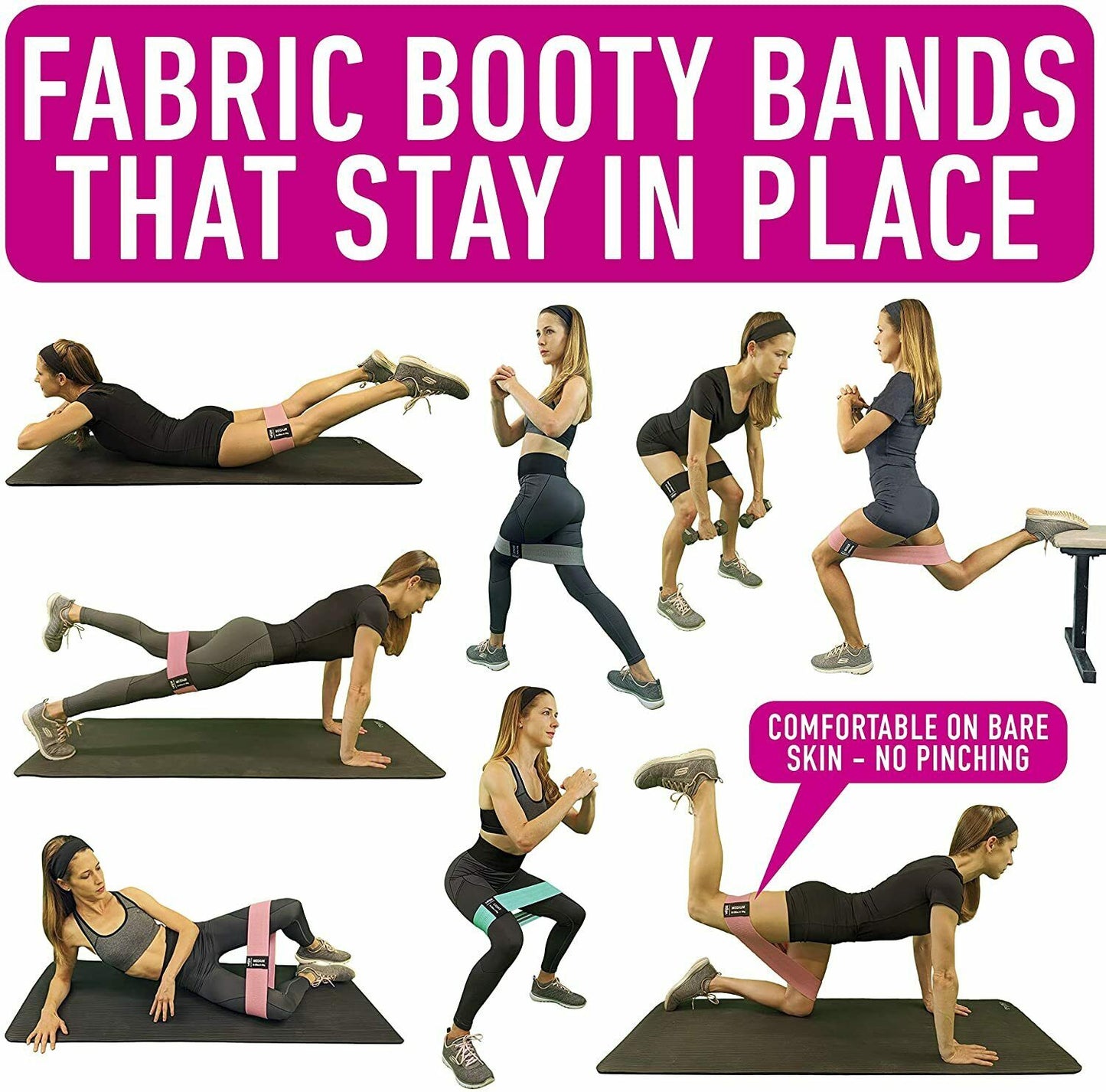 Flexible Workout Resistance Bands. Perfect Loop Set Fitness buffs and beginners, alike. Great Yoga Legs & Butt Workout Exercise Band.